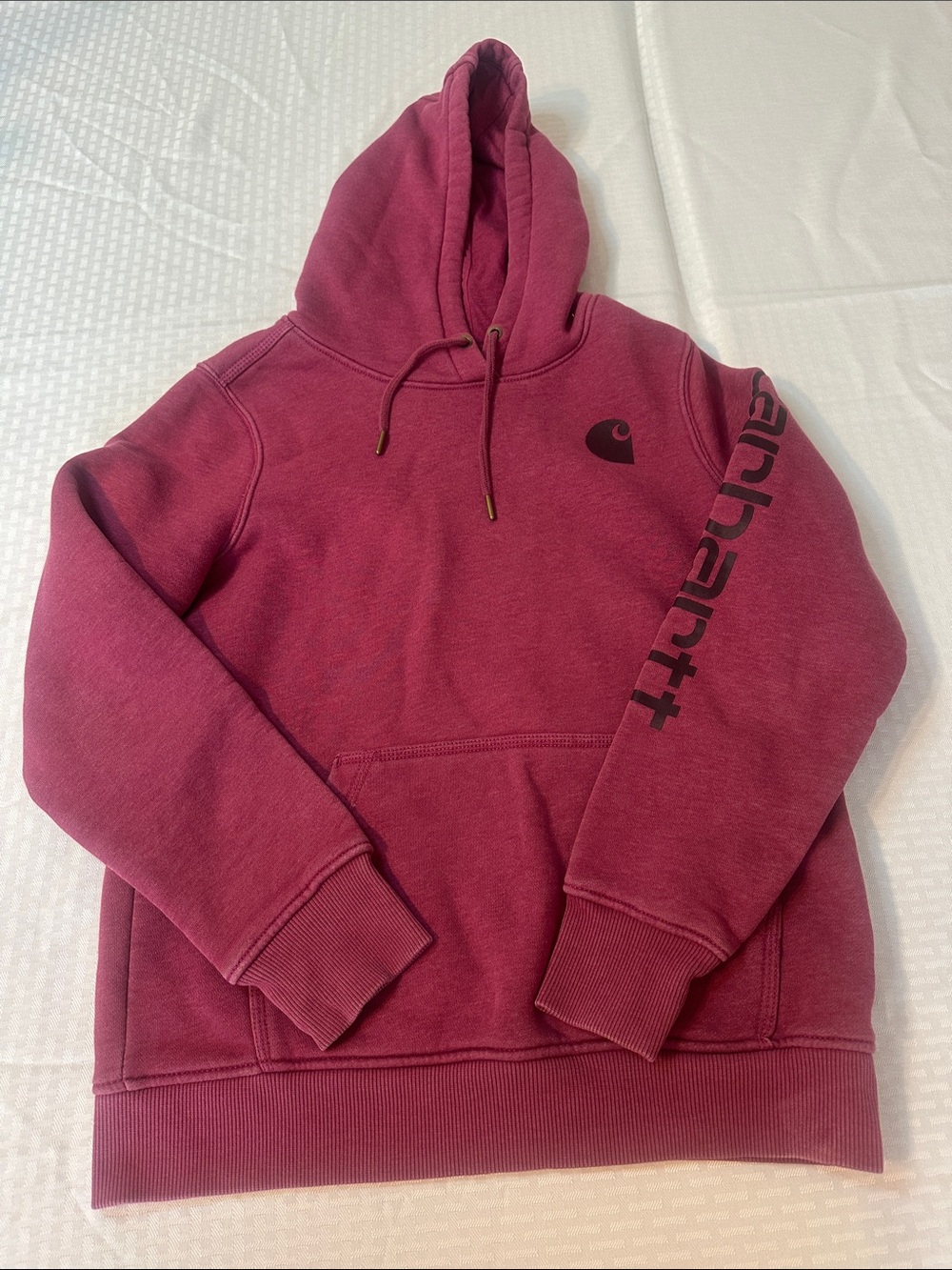 #915 Carhartt Wine Pullover Hoodie with Sleeve Script